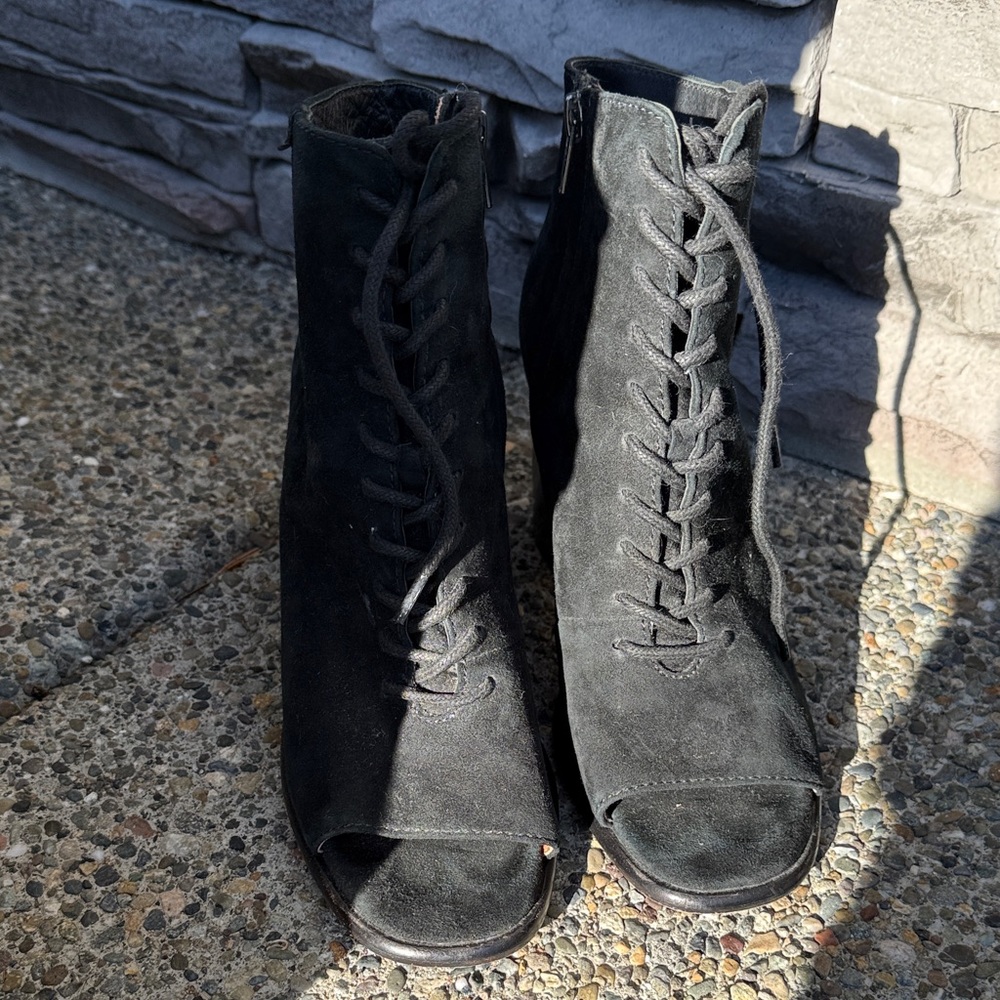 Frye Black Suede Lace-Up Ankle Booties